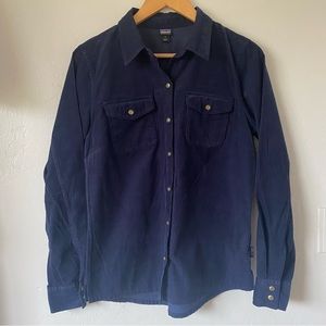 Patagonia navy blue corduroy button down blouse size 4 NWOT organic